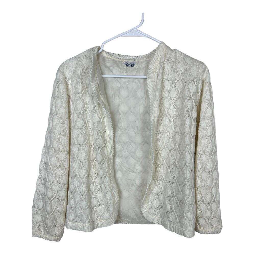 Vintage Vienna Lace White Cardigan Sweater Pin up Acrylic Small